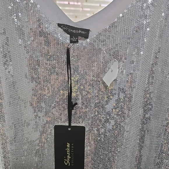 Shinestar Silver Sequin Women's Top - Picture 2 of 5